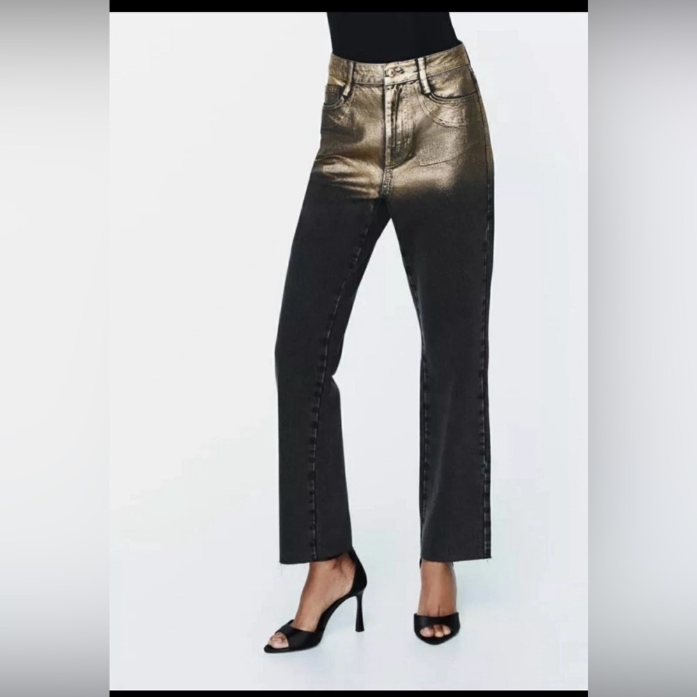 NWT ZARA, Gold Foil Jeans, Size 4